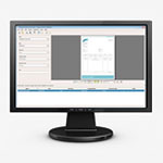 Image is displaying a monitor with has document management software open similar to our Halogen software that is free for our clients throughout London and the UK.